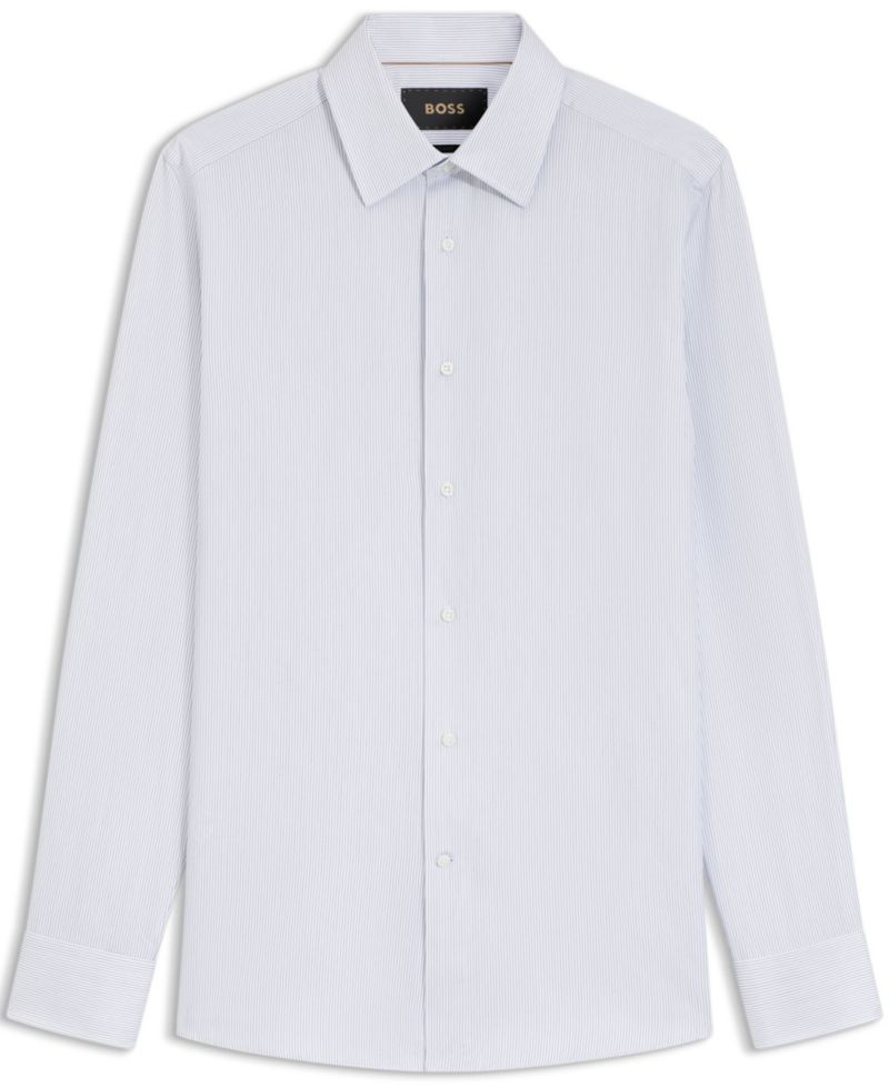 Men's Cotton Slim-Fit Striped Dress Shirt