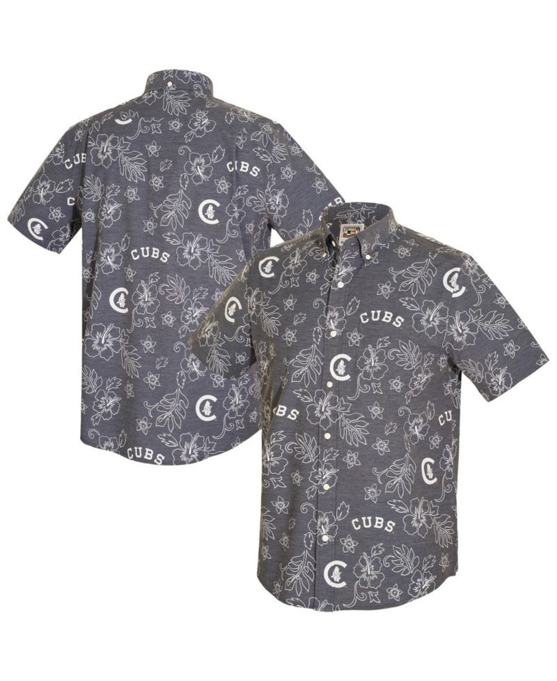 Men's Navy Chicago Cubs Cooperstown Kekai Performance Button-Down Tri-Blend T-shirt