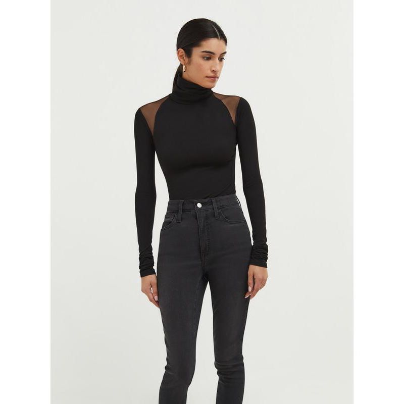 Women's Maria Fitted Turtleneck with Sheer Mesh Shoulder Panels