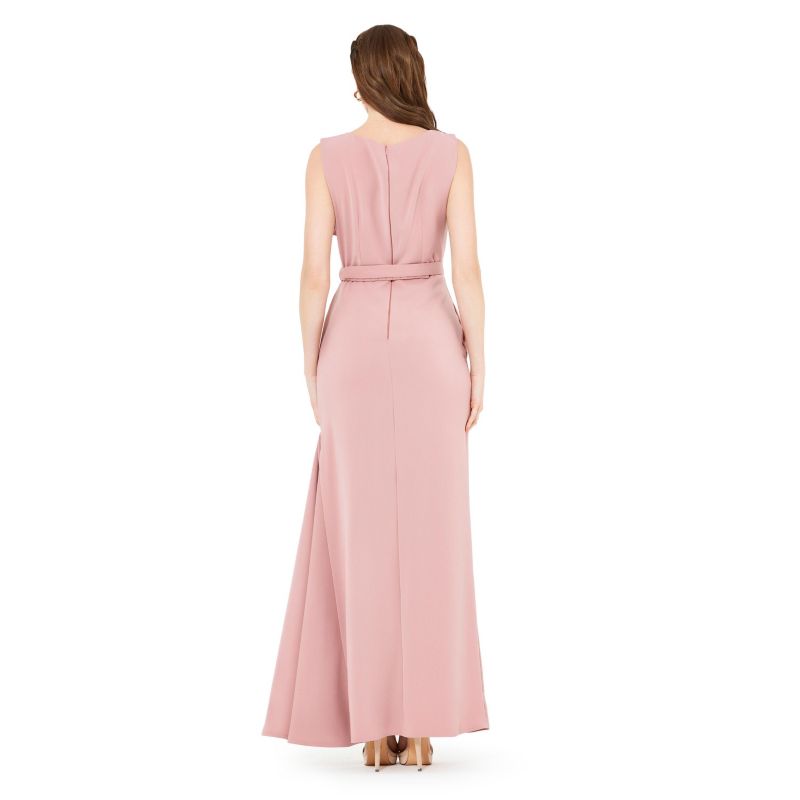 Floral Applique Crepe Column Gown