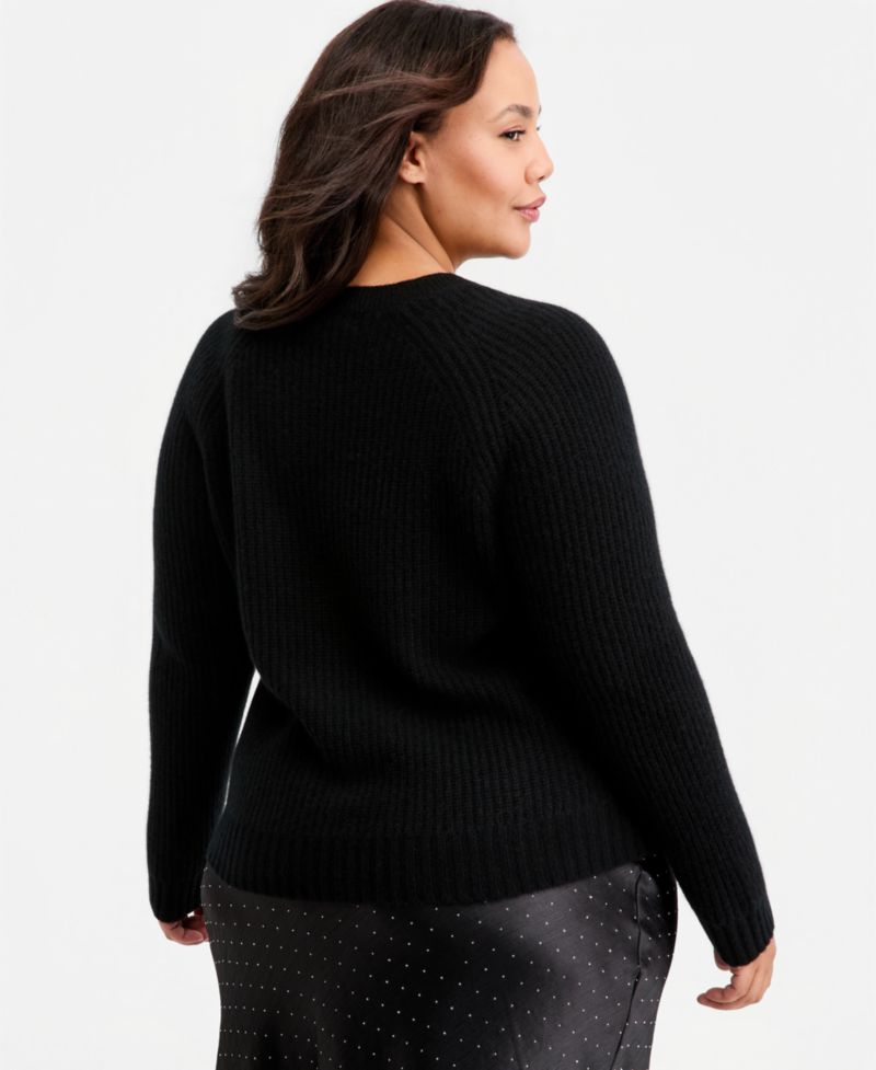 Plus Size 100% Cashmere Shaker Stitch Crewneck Sweater
