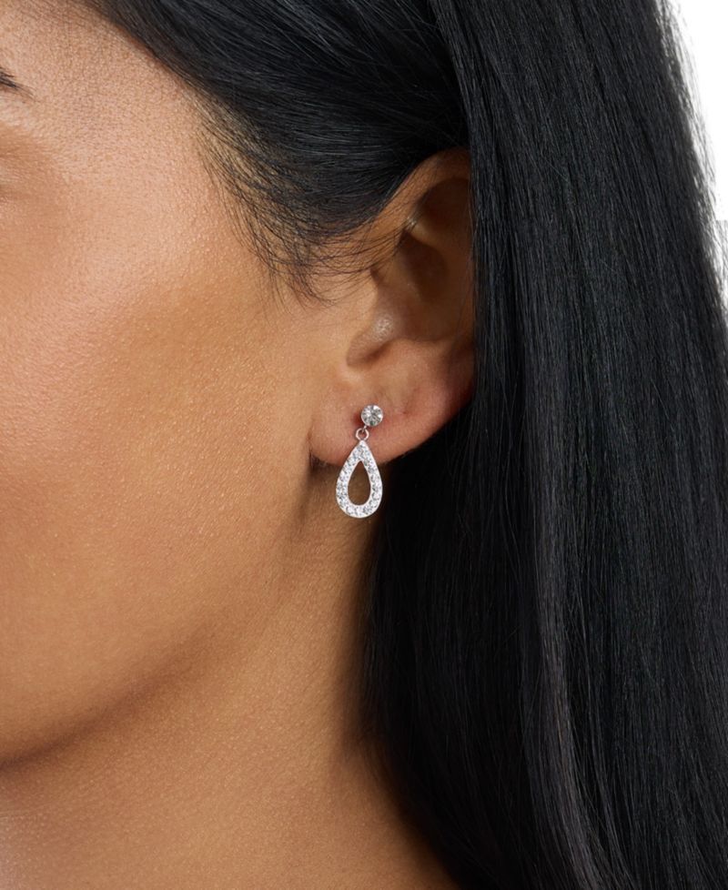 Sterling Silver Crystal Pave Open Teardrop Earrings