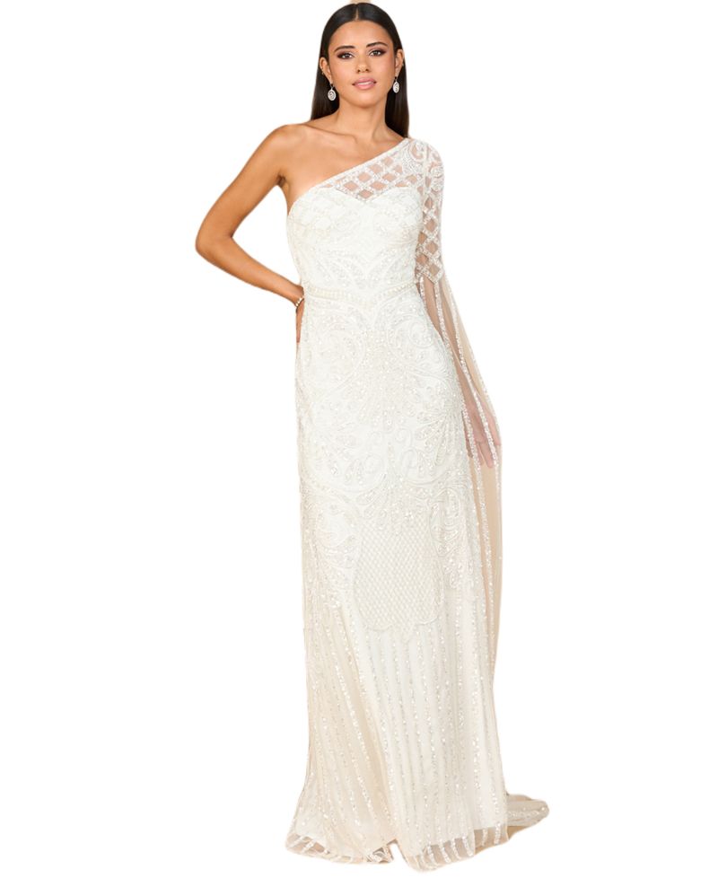Women's One Sleeve Beaded Gown