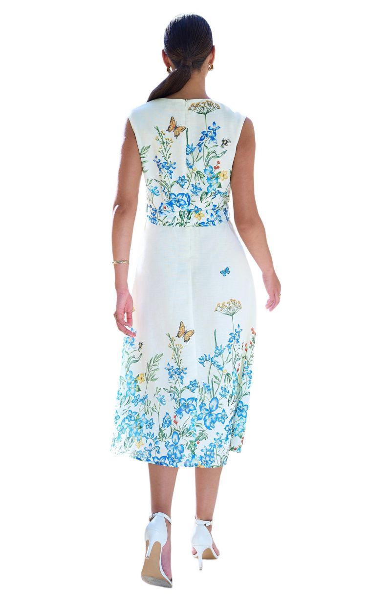 Women's Butterfly Print Midi Wrap Dress