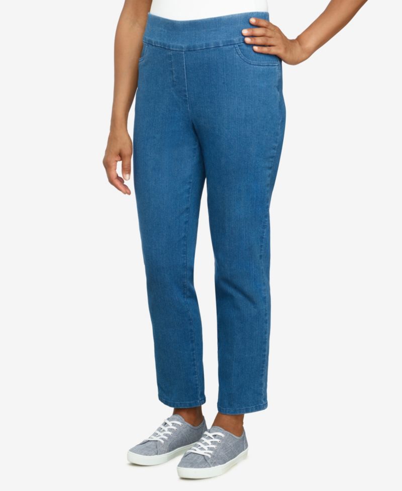 Petite Mid-Rise Pull On Straight Leg Denim Pants, Petite & Petite Short