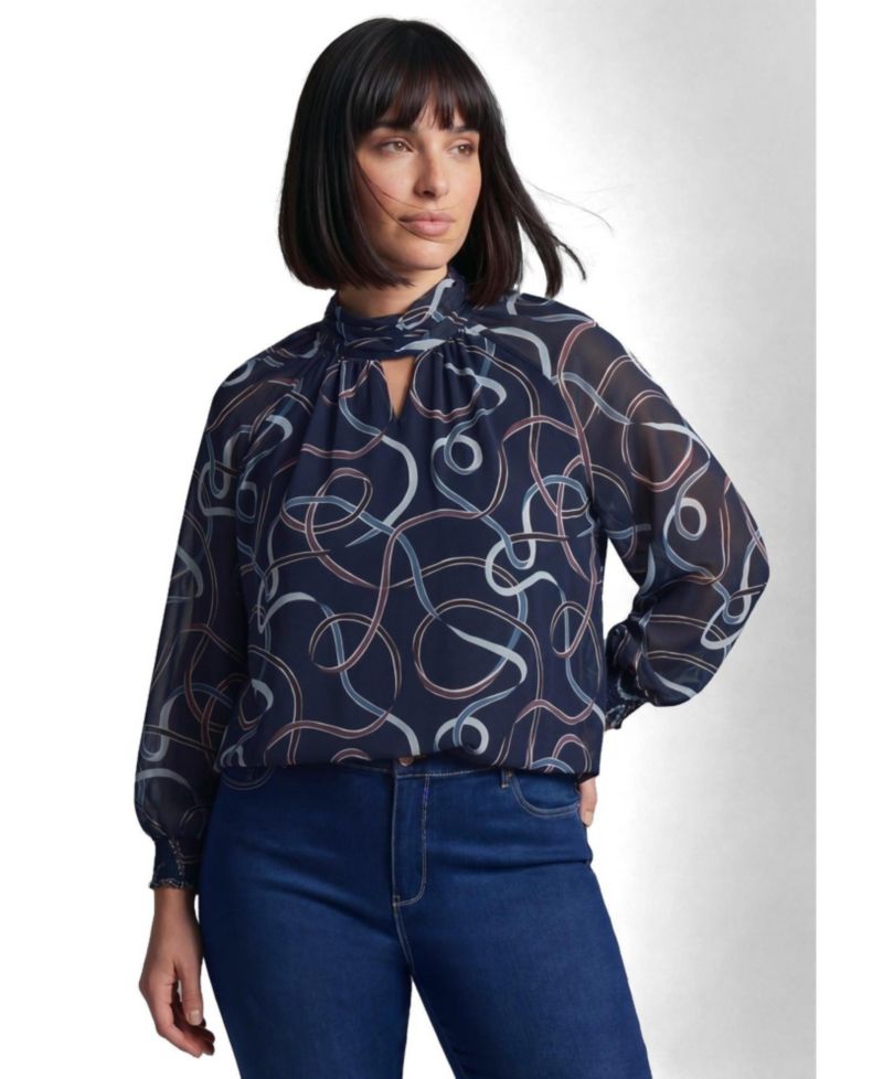 Plus Size Ruched Keyhole Sheer Tunic