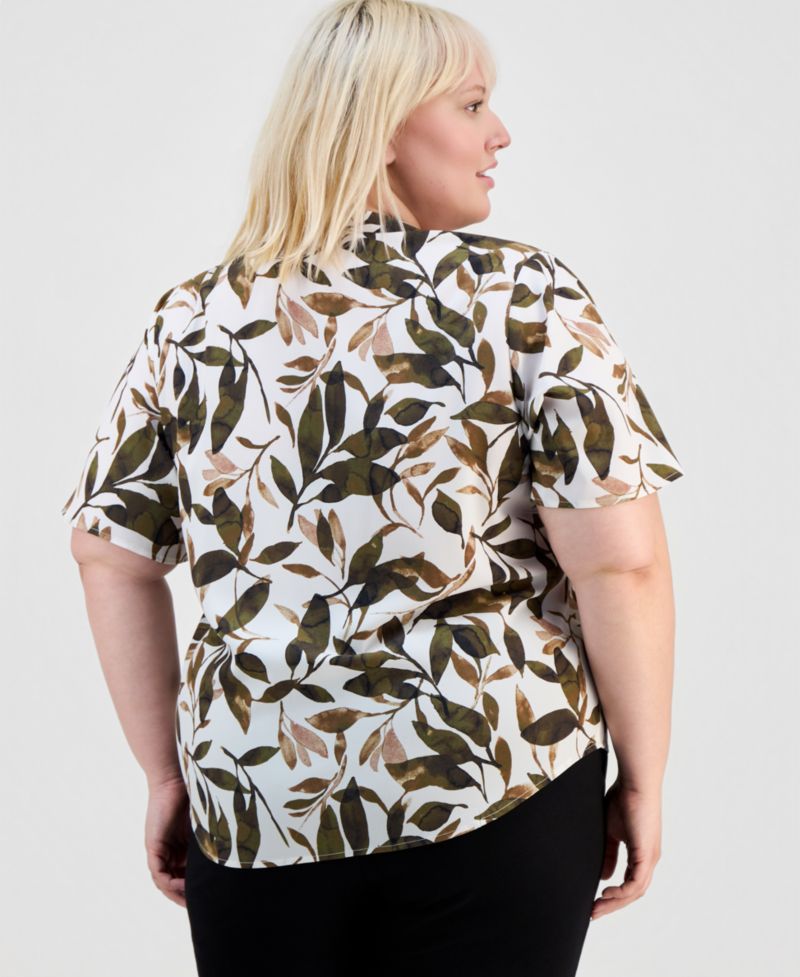 Petite Printed Flutter-Sleeve Top