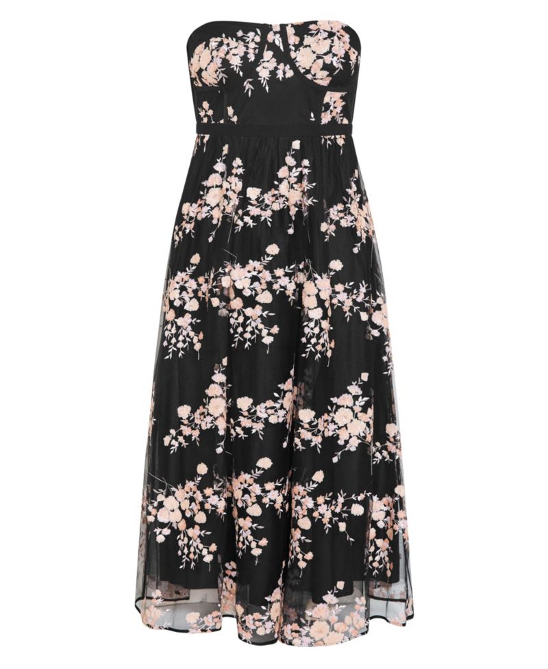 Plus Size Ambrosia Fit-and-Flare Embroidery Tulle Maxi Dress