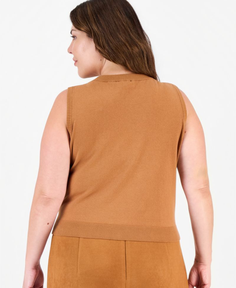 Plus Size Cotton-Blend Fitted Ribbed-Hem Sleeveless Sweater Vest