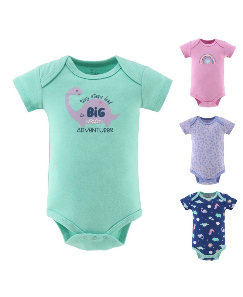 Baby Girls Dino Bodysuits, 4-Pack