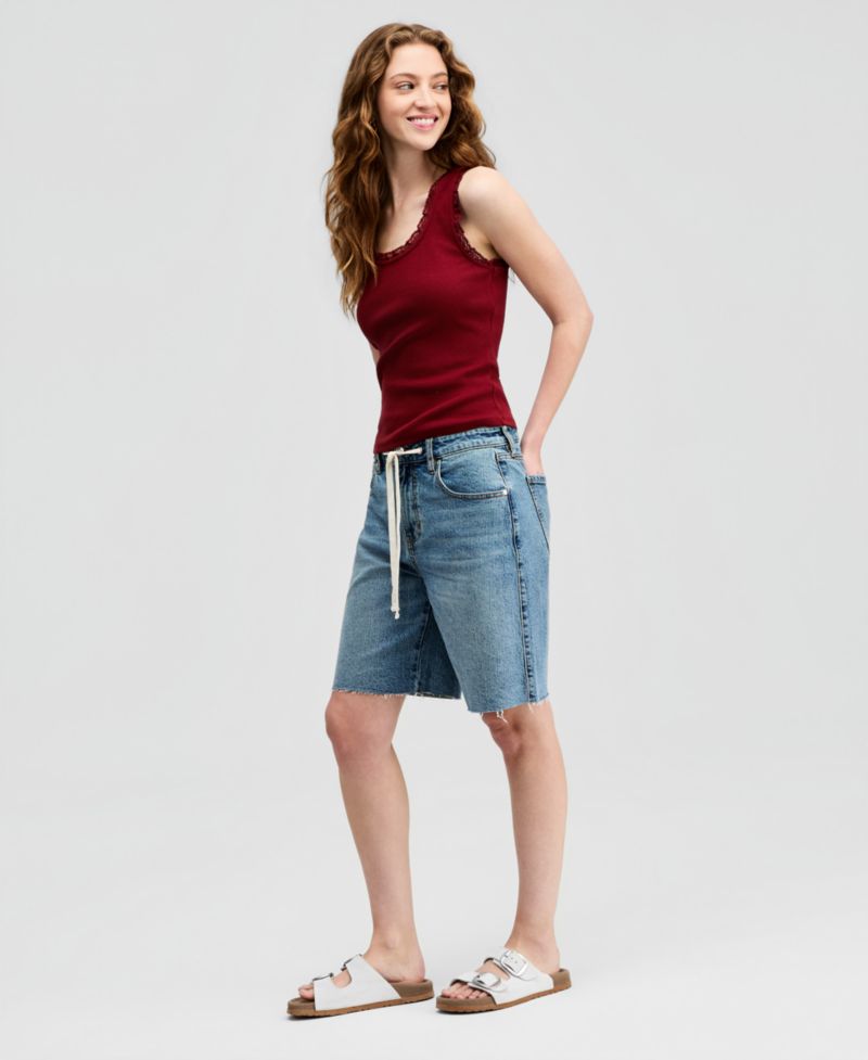 Women's Tie-Waist Raw-Edge Jorts