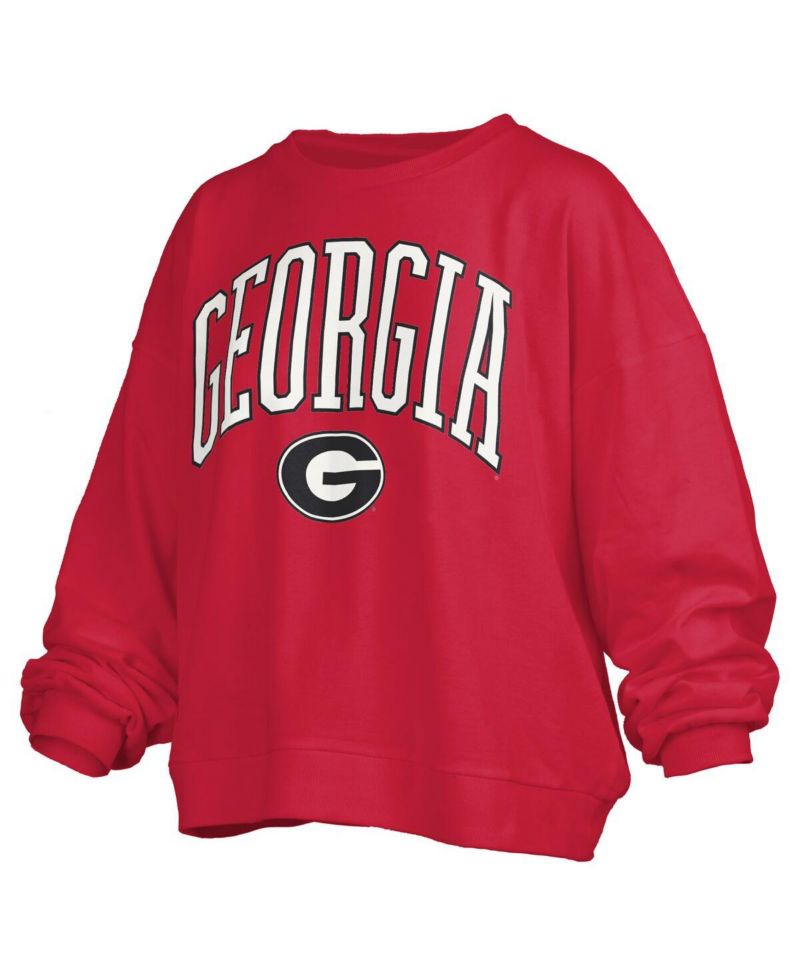 Women's Red Georgia Bulldogs Janise Arch Over Logo Waist Length Oversized Pullover Sweatshirt