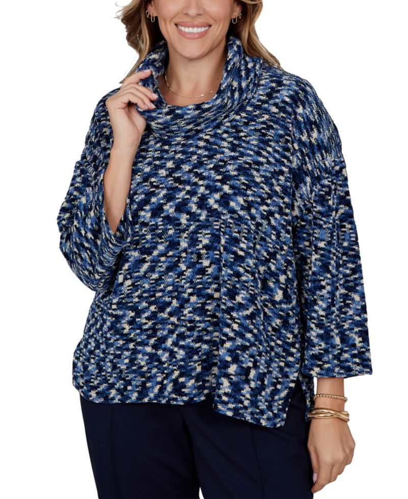 Plus Size Cowl Neck 3/4-Sleeve Spacedye Knit Top