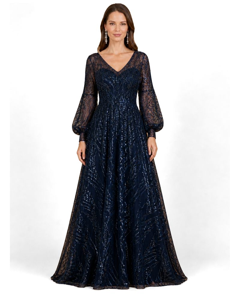 Women's V Neckline Long Sleeve Gown