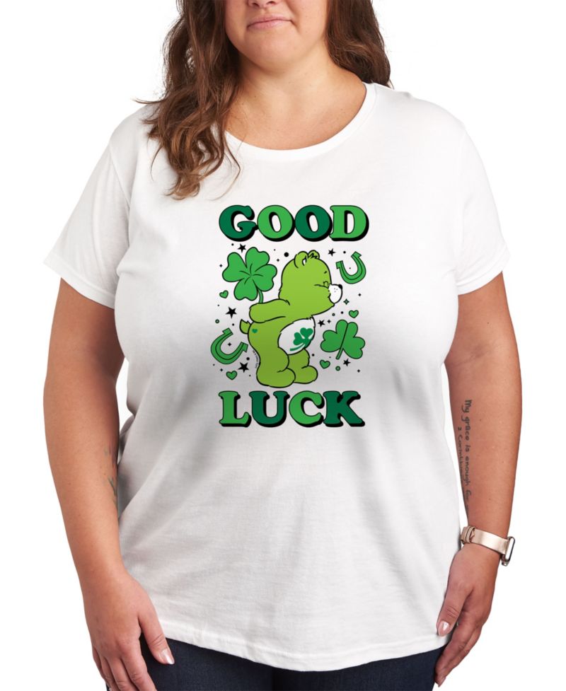 Plus Size Trendy Care Bears Good Luck Graphic Crew Neck T-Shirt