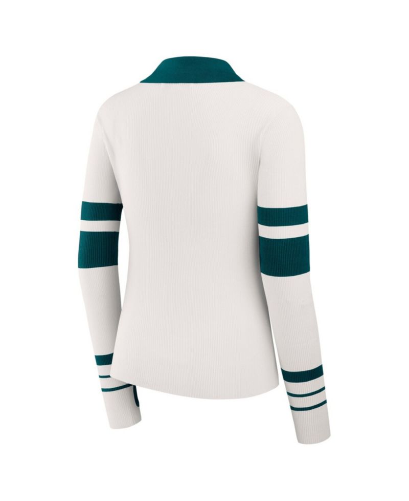 Women's White Philadelphia Eagles Ribbed Henley Polo Sweater