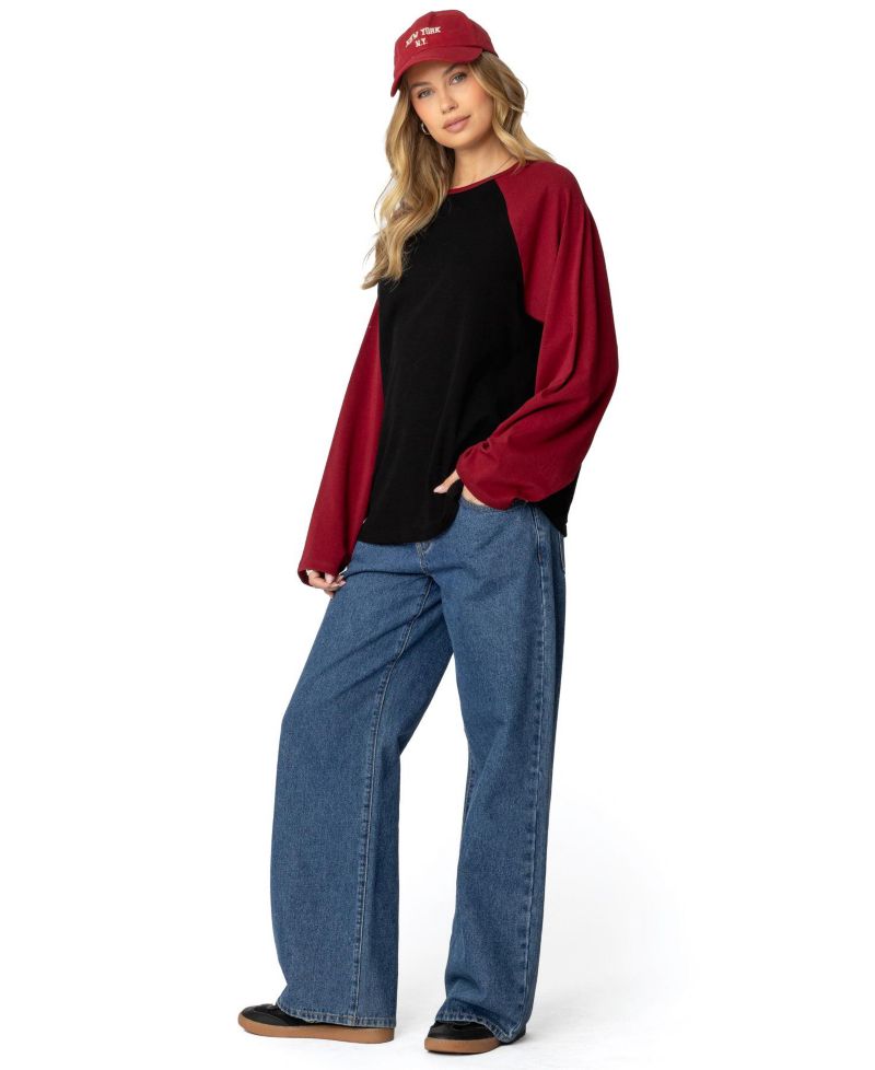 Women's Oversized Raglan Long Sleeve T Shirt