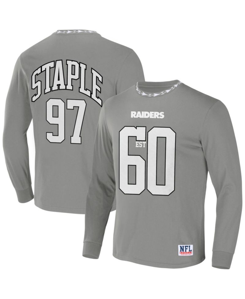Men's NFL X Staple Gray Las Vegas Raiders Core Long Sleeve Jersey Style T-shirt