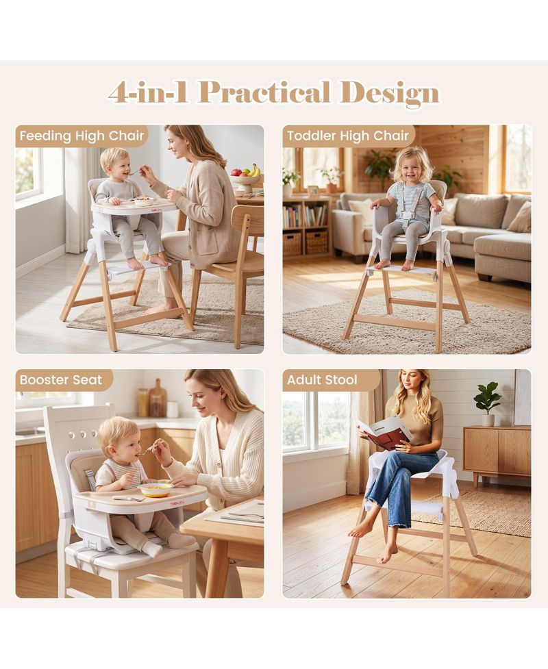 4-in-1 Convertible Baby High Chair with Detachable and Adjustable Tray