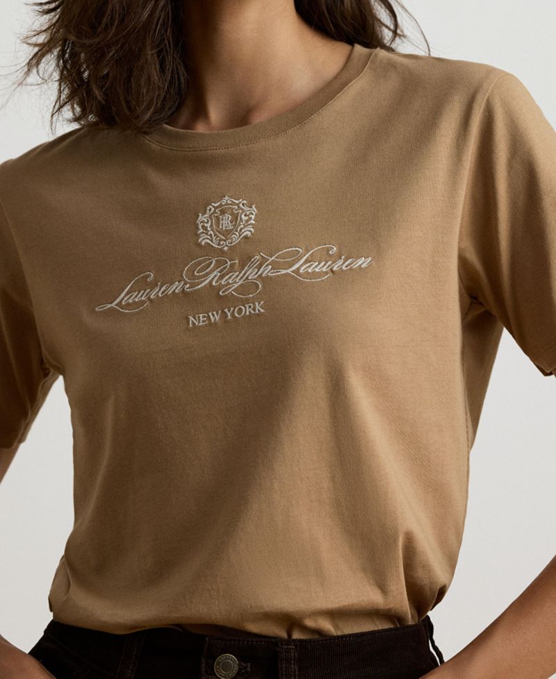 Women's Embroidered-Crest Crewneck Jersey Top