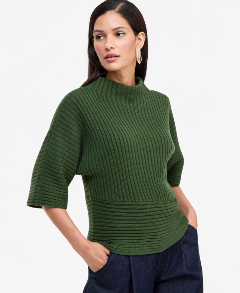 Women's Ribbed-Knit Asymmetrical-Hem Mockneck Sweater