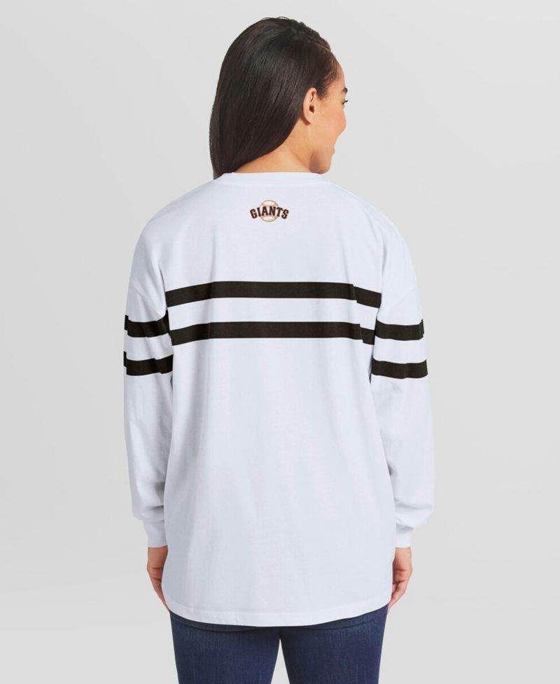 Women's White San Francisco Giants Oversized Long Sleeve Striped T-Shirt