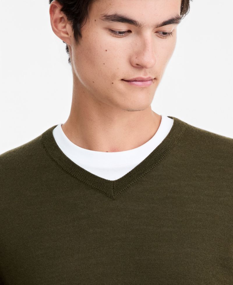Men's Merino Wool V-Neck Sweater, Macy's Exclusive