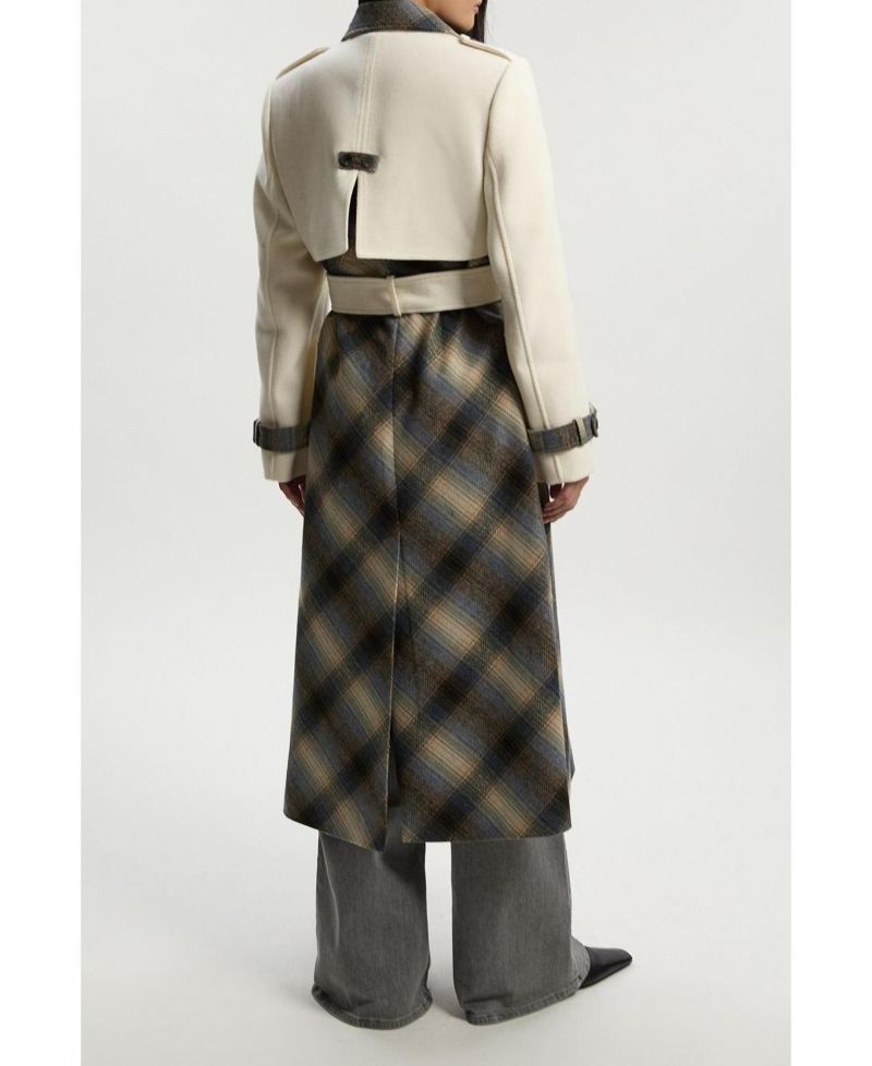 Women's Wool Check Trench Midi Coat