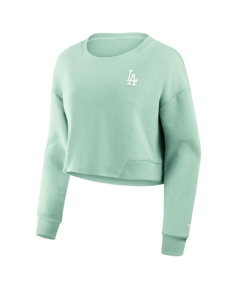 Women's Mint Los Angeles Dodgers Studio Cropped Pullover Sweatshirt
