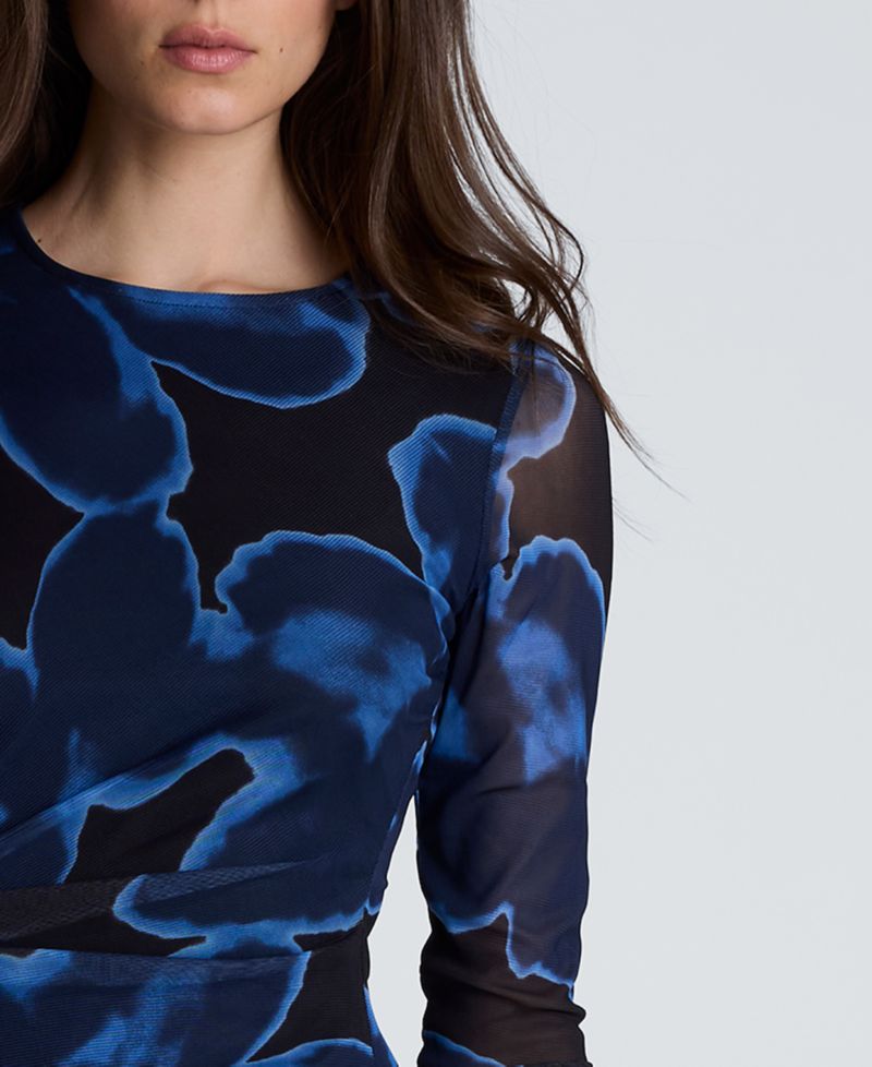 Women's Knot-Front Printed Mesh Midi Dress