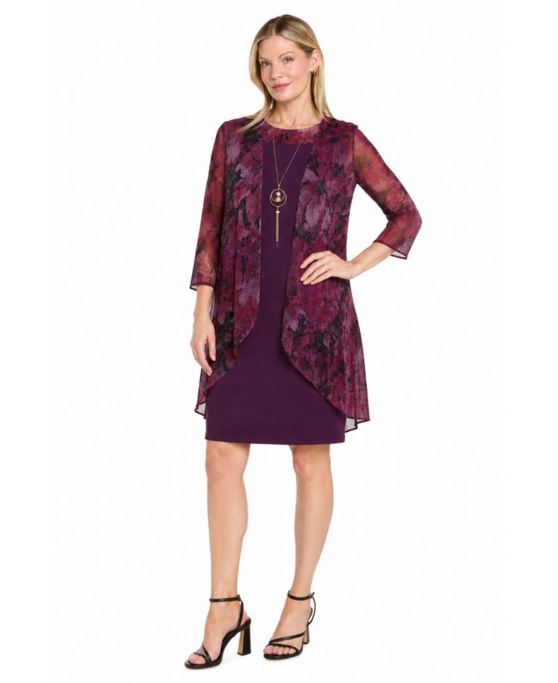 Women's Printed Puff-Sleeve Jacket & Dress Set
