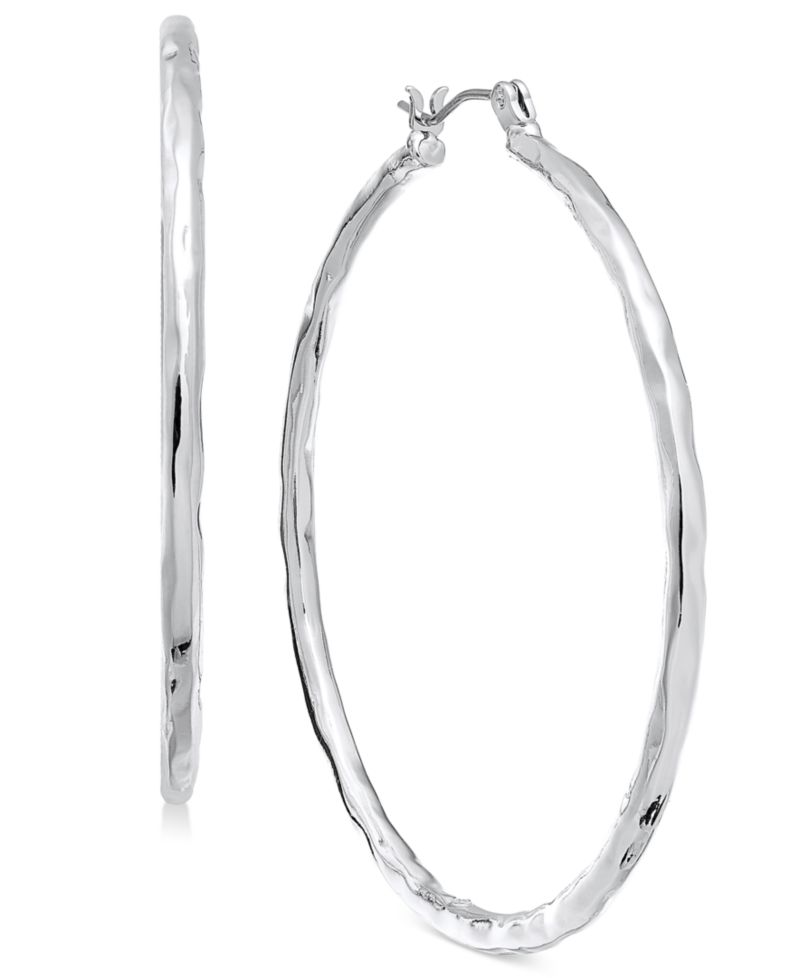 Gold-Tone Medium Hammered Hoop Earrings, 2"
