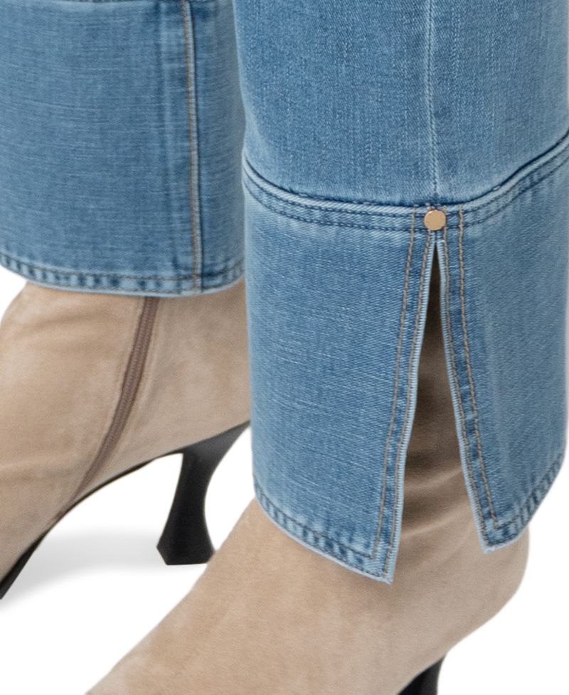 Petite Kennedy Straight-Leg Cuffed Mid-Rise Jeans