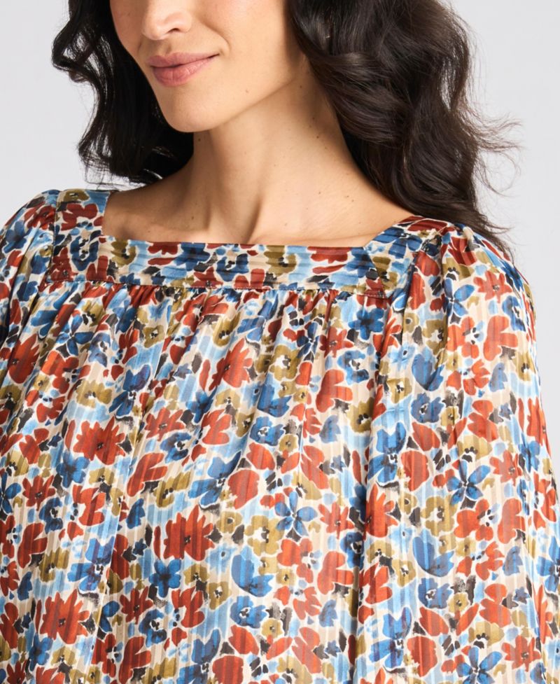 Women's Floral Square Neck 3/4-Sleeve Blouse