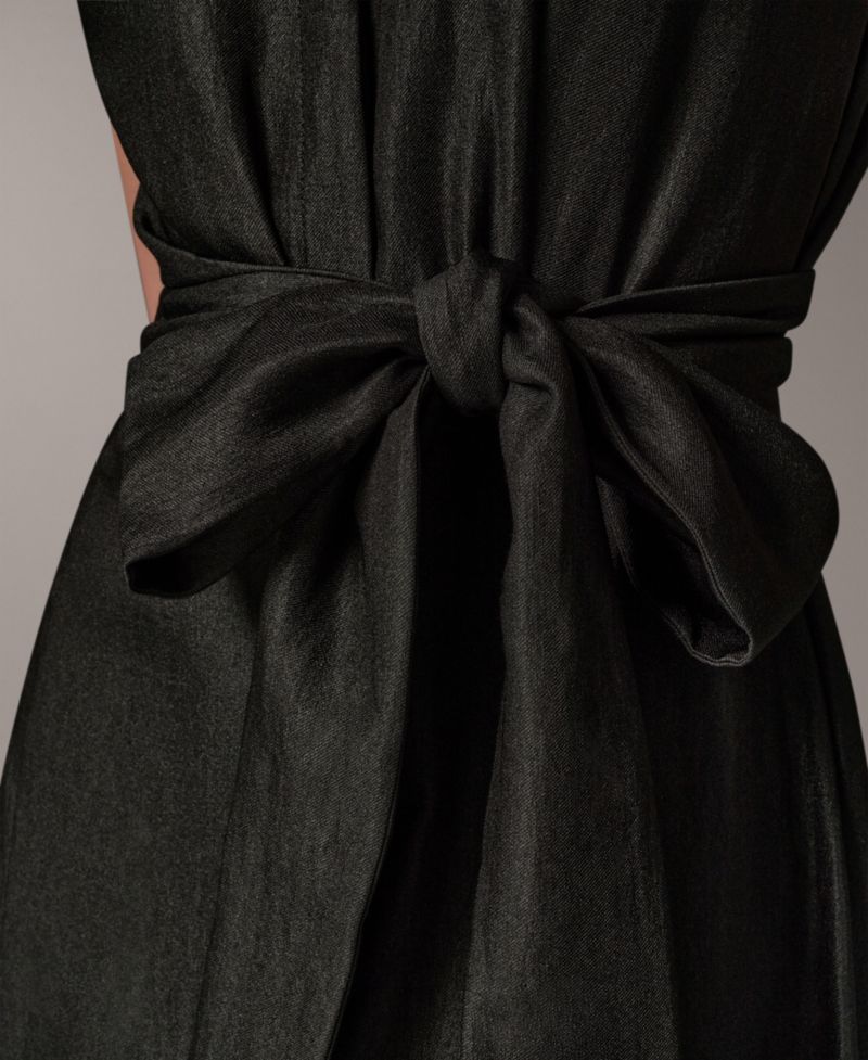 Women's Cap-Sleeve Collared with Self-Tie Belt Shirt Dress