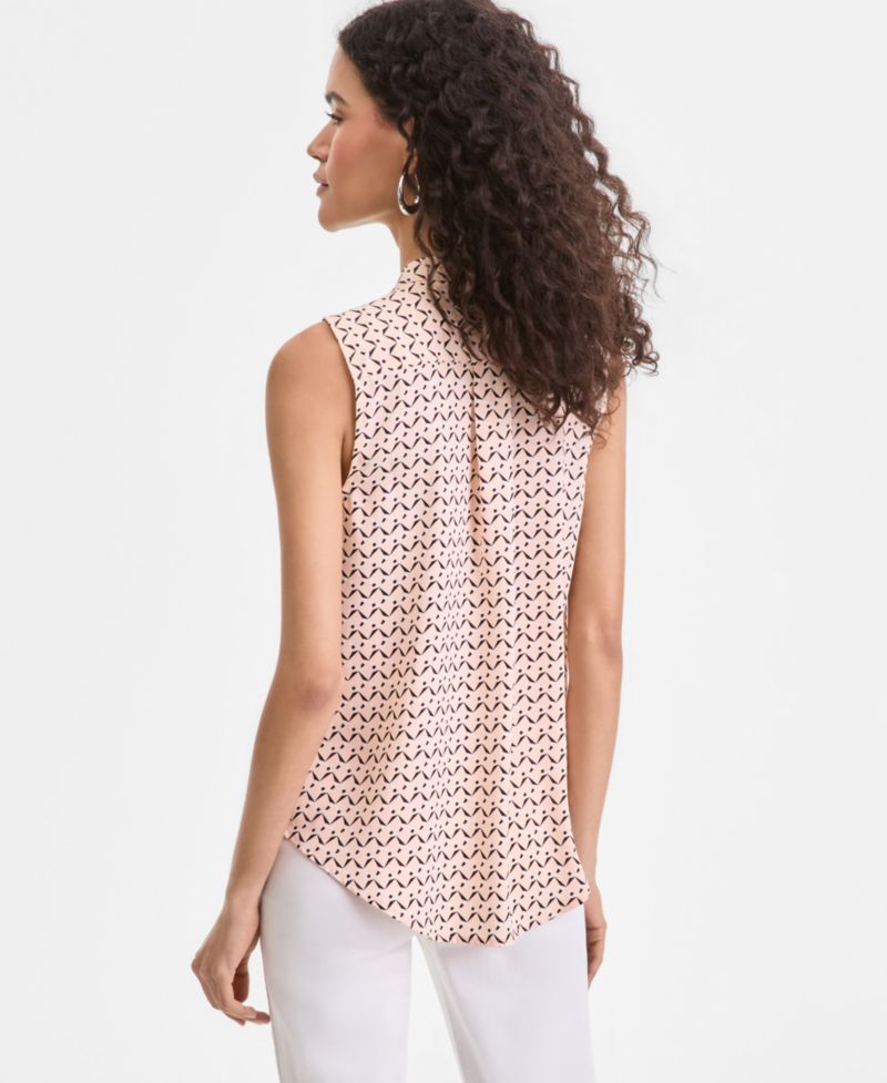 Women's Sleeveless Printed Faux-Wrap Blouse
