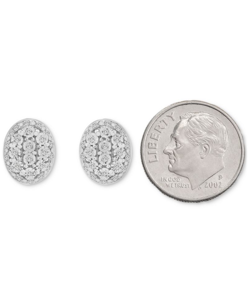 Diamond Oval Halo Cluster Earrings (1/10 ct. t.w.) in Sterling Silver