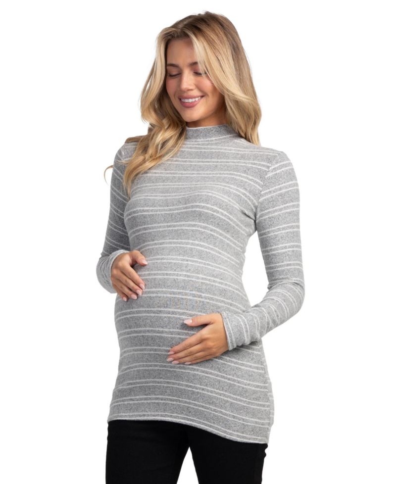 Maternity Striped Mock Neck Long-Sleeve Tunic