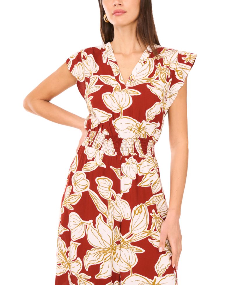 Women's Printed Smocked-Waist Wide-Leg Jumpsuit