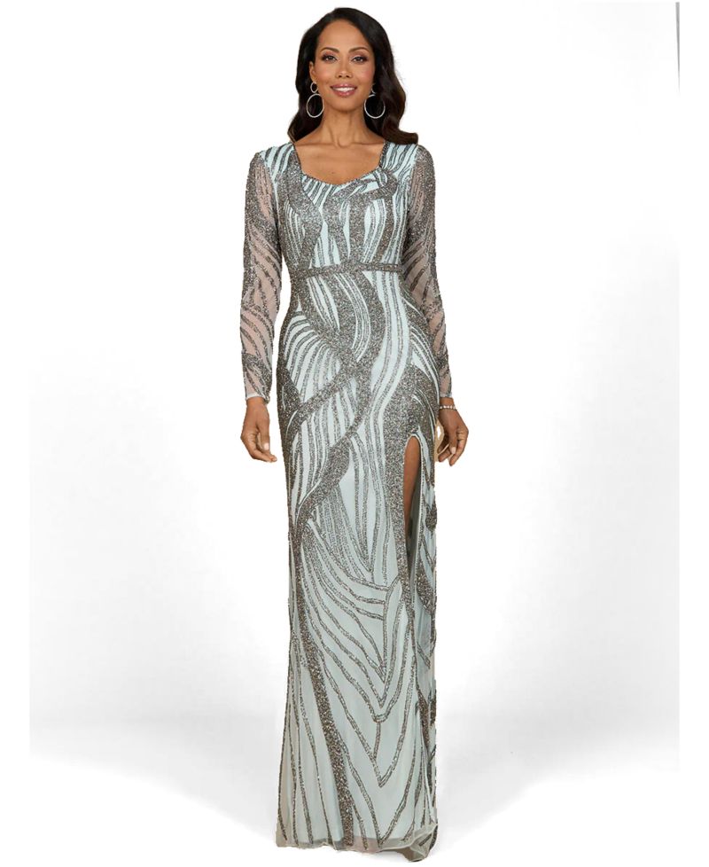 Women's Cascading Beads Long Sleeve Dress