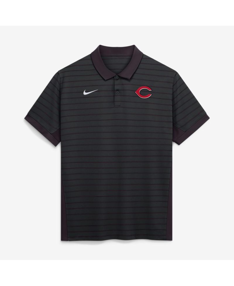 Men's Black Cincinnati Reds Authentic Collection Striped Victory Dri-FIT Polo Shirt