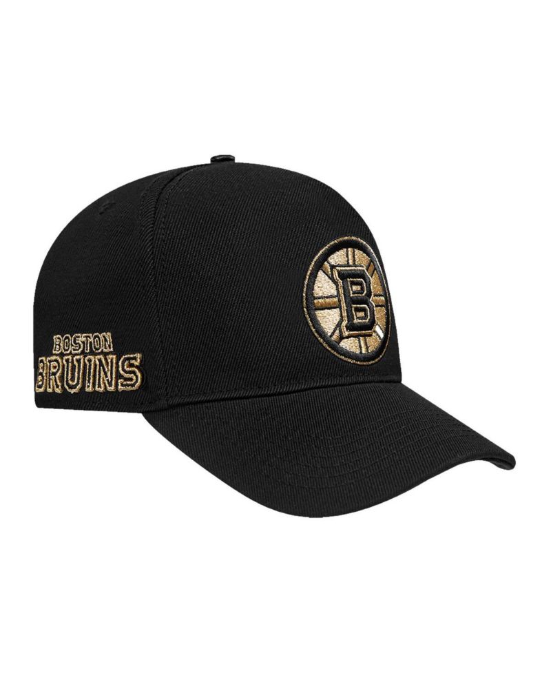 Men's Black Boston Bruins Metallic Logo Pinch Front Adjustable Hat