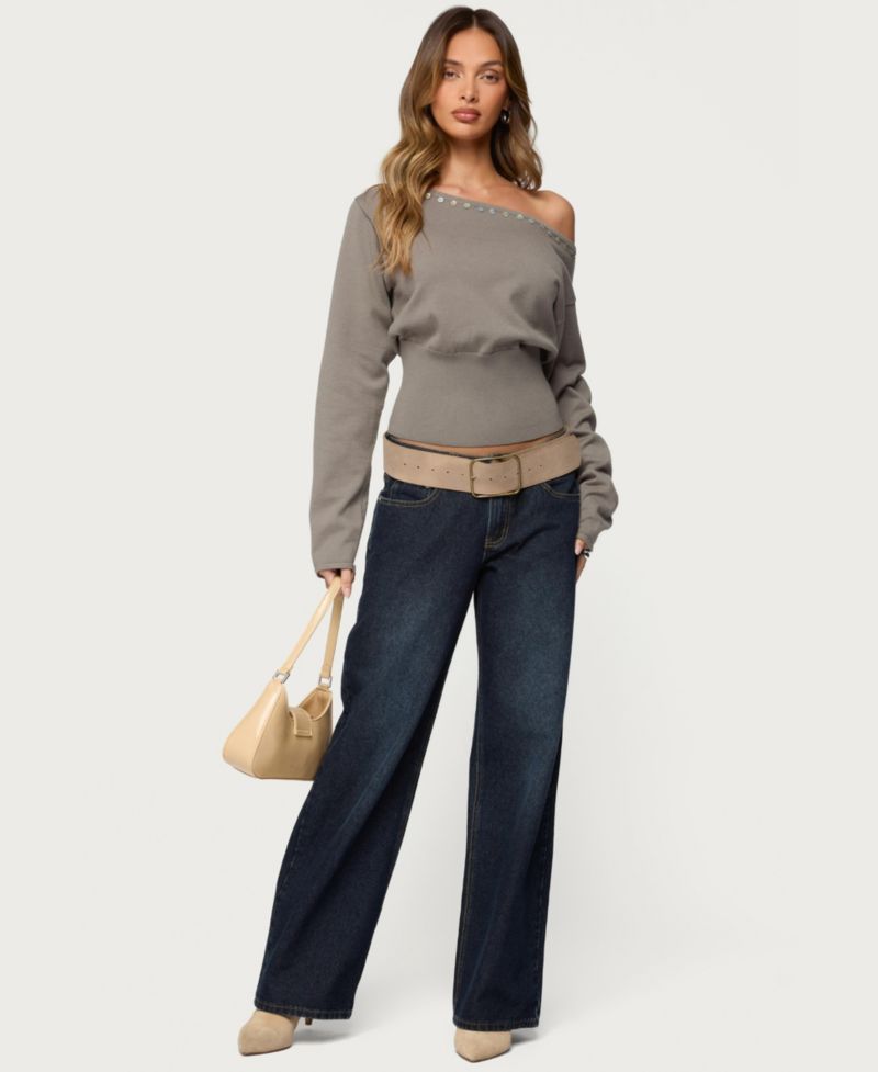 Women's Carmela Iridescent Button Off Shoulder Sweater