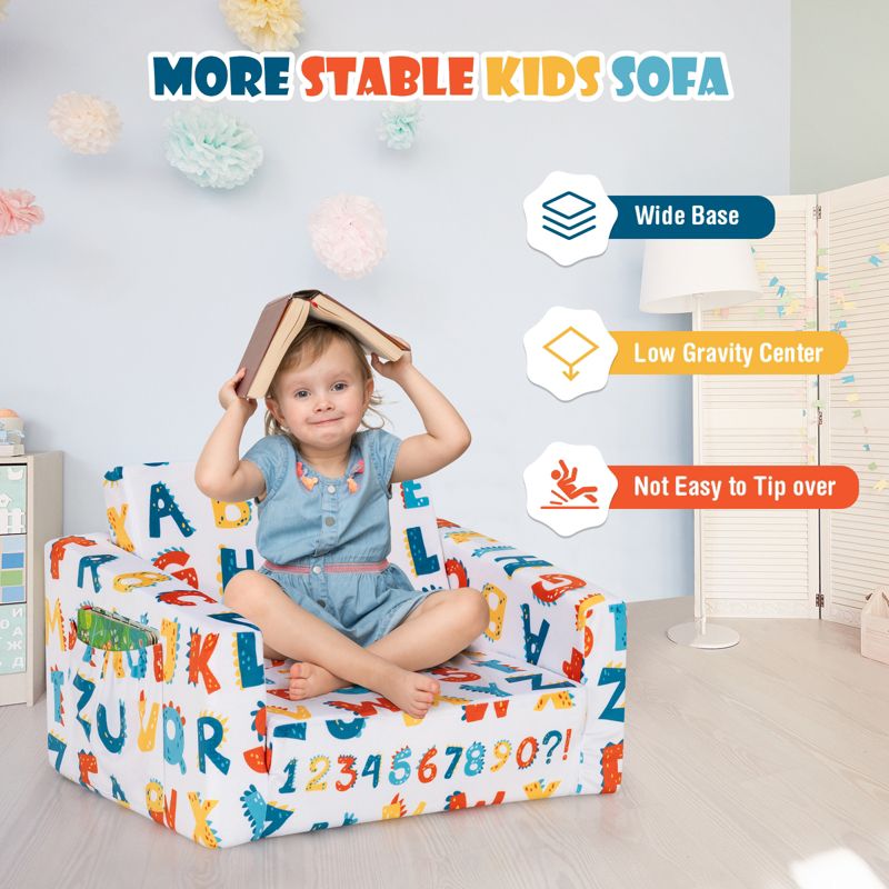2-in-1 Convertible Kids Sofa with Velvet Fabric