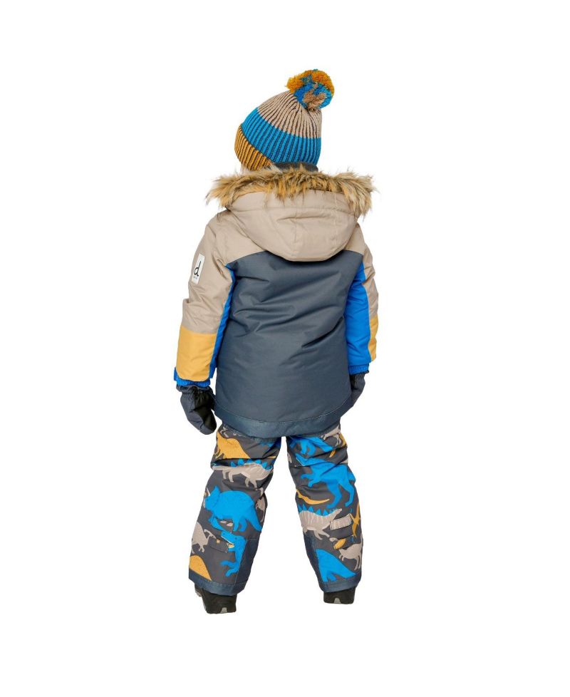 Big Boys 6-16 Two Piece Play Snowsuit Colorblock with Dinosaur Print Pants