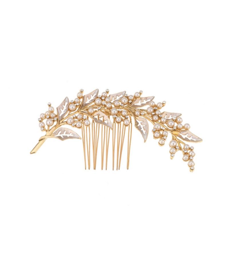 Ethereal Imitation Pearl Leaf Hair Comb