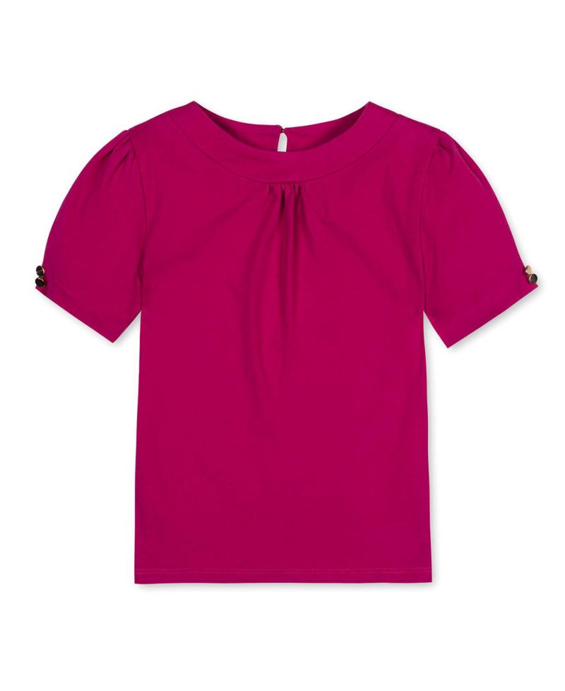 Little and Big Girls' XXS- L Organic Puff Sleeve Knit Top