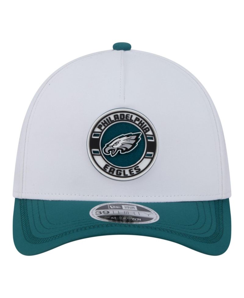 Men's White/Midnight Green Philadelphia Eagles Patch 39THIRTY A-Frame M-Crown Perforated Flex Hat