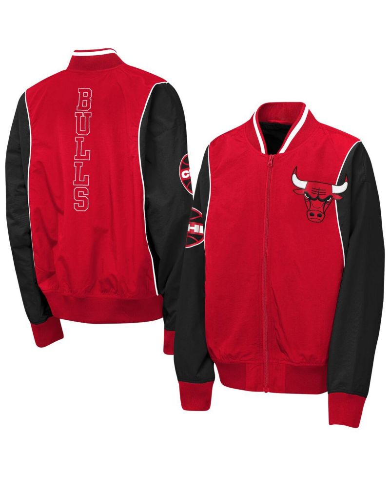 Big Boys and Girls Red/Black Chicago Bulls Two-Pointer Full-Zip Windbreaker