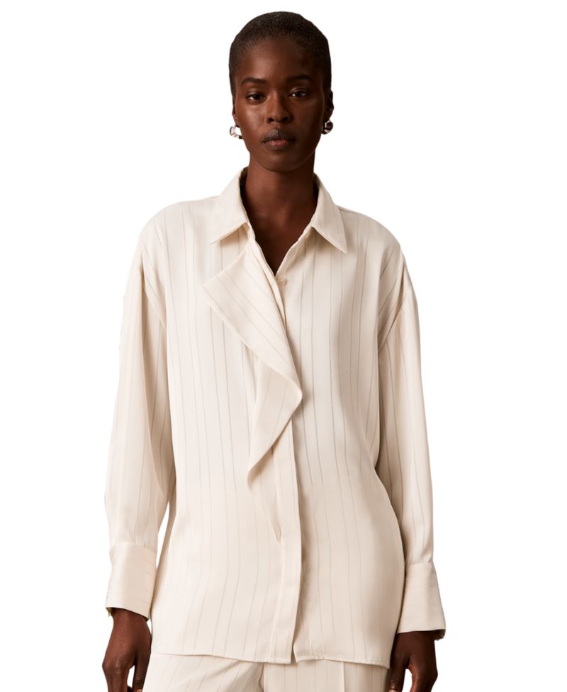 Women's Satin-Stripe Long-Sleeve Blouse